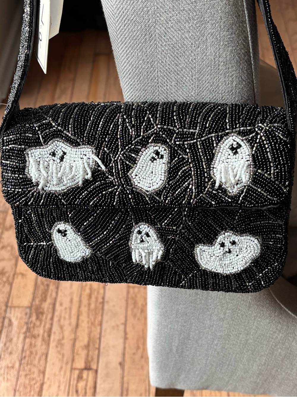 Viral Black Beaded Ghost Motif Shoulder Bag - Picture 2 of 8